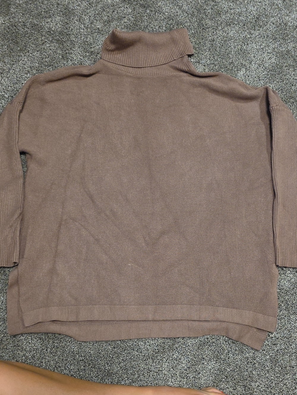 WomensTurtleneck Sweater in Brown - Classic Ribbed Knit